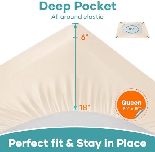 OhGeni Waterproof Mattress Protector, Queen Size Mattress Pad Fitted with Deep Pocket 6"-18", Breathable Noiseless Soft, Washable DirtProof Mattress Cover, Beige, More Than 99 pcs fibers, Daybed Cover