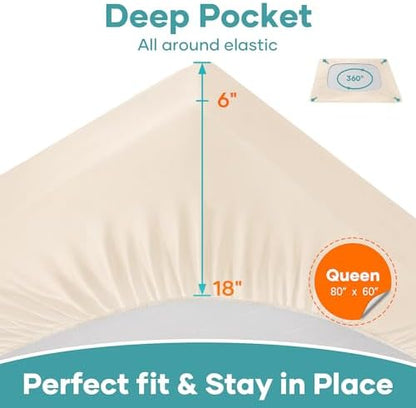OhGeni Waterproof Mattress Protector, Queen Size Mattress Pad Fitted with Deep Pocket 6"-18", Breathable Noiseless Soft, Washable DirtProof Mattress Cover, Beige, More Than 99 pcs fibers, Daybed Cover