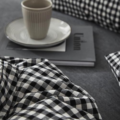 mixinni Black Gingham Comforter Set King, Plaid Comforter Set 3 Pieces 1 Black Grid Comfoter with 2 Pillow Cases for All Seasons, Soft Fluffy Modern Grid Pattern Printed Bedding-King Size