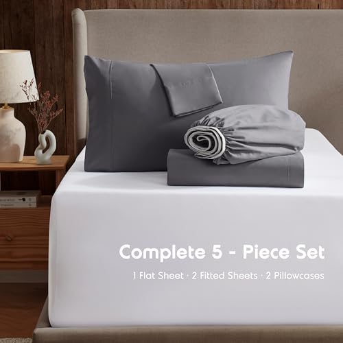 Nestl Split King Sheet Set - Bed Sheets - Dark Grey - 5-Piece Deep Pocket