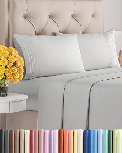King Size 4 Piece Sheet Set - Ultra Soft & Cooling Bed Sheets - Soft Grey