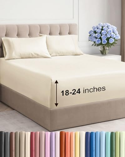 Extra Deep Full Sheet Set - 4 Piece Breathable & Cooling Sheets - Off White