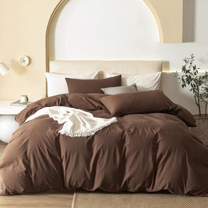 JIYUAN Twin Washed Cotton Duvet Cover Set, 2-Piece, Relaxed Linen Feel