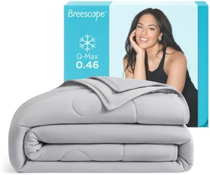 Breescape Cooling Comforter Blanket - BlendTek Q-Max>0.46 Tech, Cooling Blanket for Hot Sleepers & Night Sweats Relief, Breathable Lightweight Summer Bedding, Throw 52x72 Inches, Misty Gray