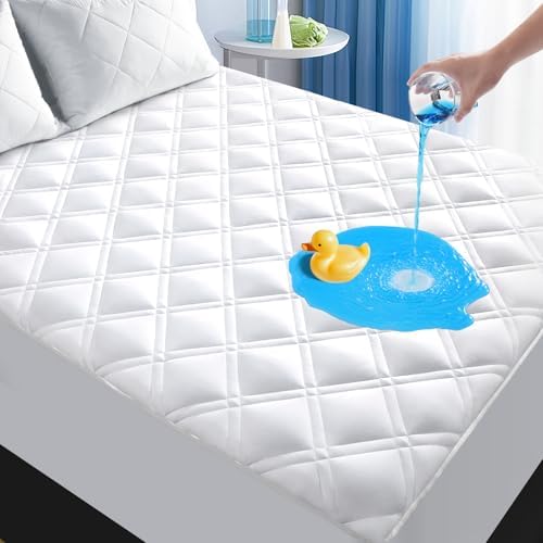 MEELUS Twin XL Mattress Protector Waterproof, Fitted Deep Pocket 8-21,White