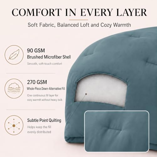 CozyLux California King Comforter Set 3 Pieces Mineral Blue Quilted Bedding