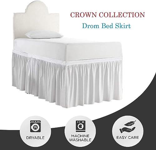 Crown Collection Full XL 32" Inch Drop Long Dorm Bed Skirt, Ruffled Pattern College Dorm Room Bed Skirts, Split Corner, Easy Care, No Wrinkle Microfiber Bed Skirt