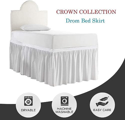 Crown Collection Twin XL 40" Inch Drop Long Dorm Bed Skirt, Ruffled Pattern College Dorm Room Bed Skirts, Split Corner, Easy Care, No Wrinkle Microfiber Bed Skirt