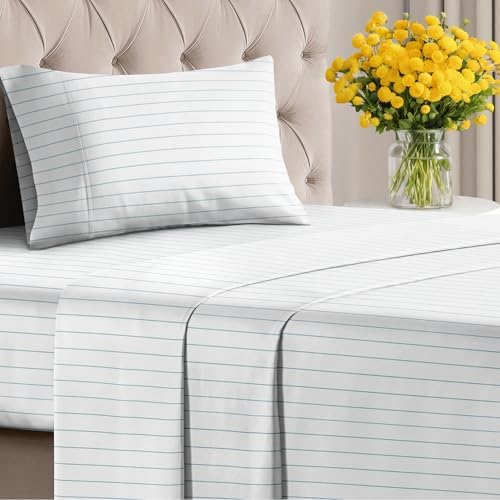 Twin 3 Piece Striped Sheet Set - Breathable & Cooling - Sky Blue Stripe