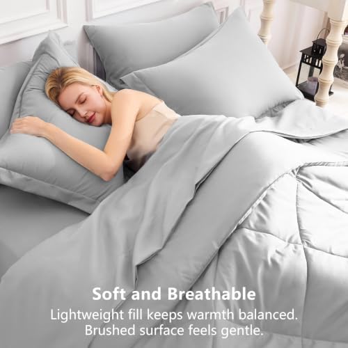 CozyLux Full Comforter Set 82"x86" Light Grey - 7 Piece Bed in a Bag