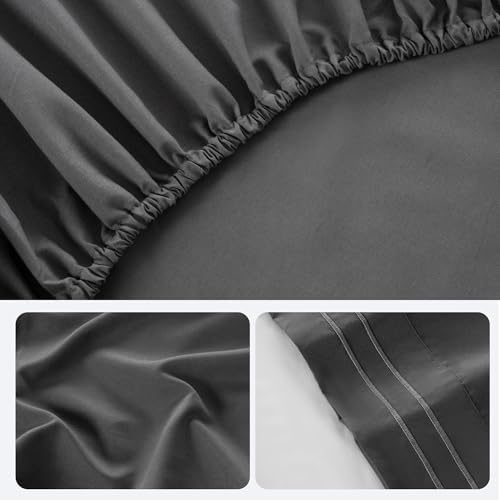ROSE&RISY Dark Grey Soft Twin Sheet Set, 3 Pieces Bedding Sheets Sets, Breathable Cooling Sheets, Includes 1 Fitted, 1 Flat, 1 Pillow Case - Deep Pocket Sheet Sets (Dark Grey, Twin)