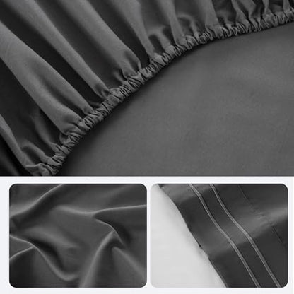 ROSE&RISY Dark Grey Soft Twin Sheet Set, 3 Pieces Bedding Sheets Sets, Breathable Cooling Sheets, Includes 1 Fitted, 1 Flat, 1 Pillow Case - Deep Pocket Sheet Sets (Dark Grey, Twin)