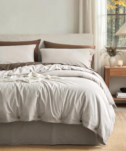 JELLYMONI 100% Washed Cotton Natural Gray Duvet Cover King, Linen-Like