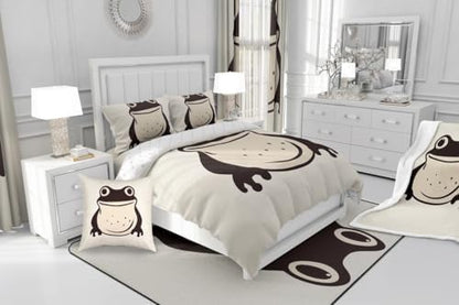 jejeloiu Japanese Frog Comforter Set Full Size Kids Traditional Retro Bedding Set Boys Girls Teens Tropical Amphibian Duvet Breathable Funny Animal Quilt Bedroom Decor,1 Comforter with 2 Pillowcase