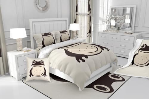 jejeloiu Japanese Frog Comforter Set King Size Kids Traditional Retro Bedding Set Boys Girls Teens Tropical Amphibian Duvet Breathable Funny Animal Quilt Bedroom Decor,1 Comforter with 2 Pillowcase