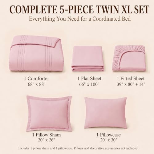 CozyLux Twin XL Comforter Set Pink - 5 Pieces Complete Bedding Set