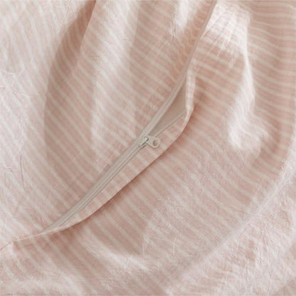 JIYUAN King Washed Cotton Duvet Cover Set, 3-Piece, Linen-Like Pinstripe