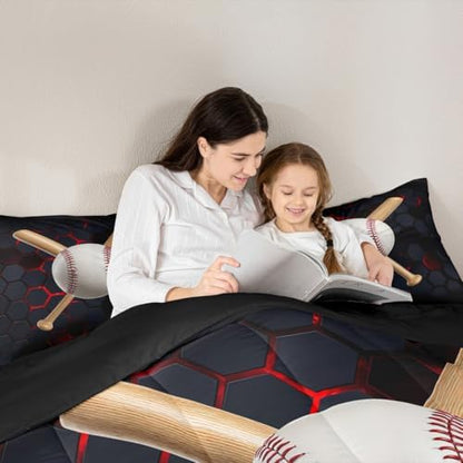 Baseball Comforter for Boys Kids,Ball Sports Game Lovers Comforter Set Queen Size Home Decor,Soft Honeycomb Bedding Set,Softball Print Teens Bedroom Down Duvet,1 Comforter with 2 Pillowcases