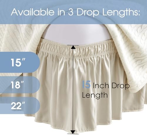FreshCulture King Bed Skirt, Dust Ruffle for King Size Bed, Easy Fit with 15-Inch Tailored Drop, Elastic Wrap Around Bed Skirt King Size, Hotel Quality Bed Skirts for Adjustable Bed (Cream)