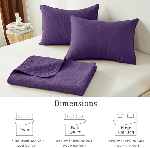 akkialla Purple Full/Queen Quilt Set, Ultrasonic Lightweight Bedspread Coverlet for Modern Minimalist Bedroom, Soft Microfiber Coin Pattern Bedding, 3-Piece (1 Quilt, 2 Pillow Shams)