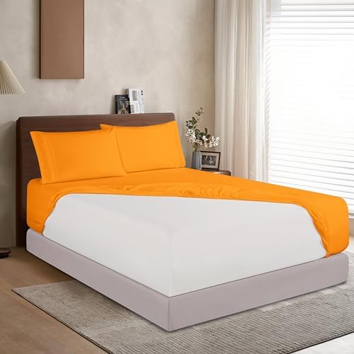 Elegant Comfort 1500 Premium Hotel Quality 18-24 Inches Deep - Extra Deep Pocket Single Fitted Sheet for High Mattress, Luxury and Softest, Smart Pocket - Wrinkle Free, King, Orange