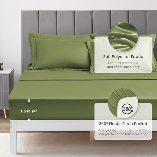 Love's cabin Oversized Queen Comforter Set, 7 Pieces Bed in a Bag, All Season Bedding Sets with 1 Comforter, 1 Flat Sheet, 1 Fitted Sheet, 2 Pillowcase and 2 Pillow Sham, Green