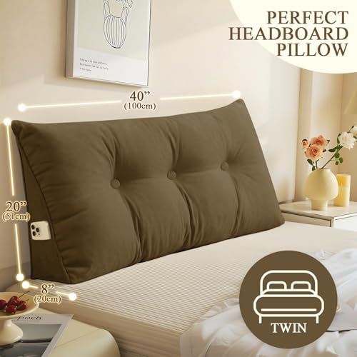 DANGHOOGY Headboard Pillow Twin, Large Triangular Wedge Headboard Pillow for Reading and Resting, Backrest Positioning Support Pillow with Removable Cover (Brown)