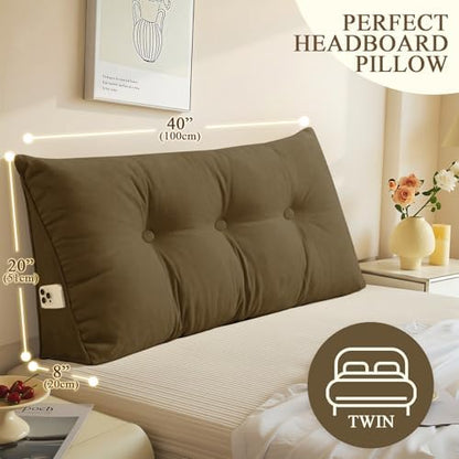 DANGHOOGY Headboard Pillow Twin, Large Triangular Wedge Headboard Pillow for Reading and Resting, Backrest Positioning Support Pillow with Removable Cover (Brown)