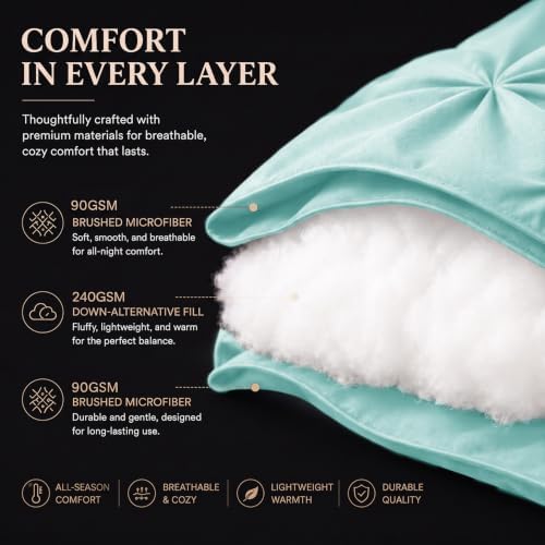 CozyLux King Size Comforter Set Spa Blue, 7 Pieces Pintuck Bed in a Bag