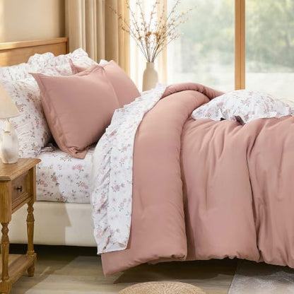 WONGS BEDDING 8PC Full Comforter Sets, Ruffle Comforter with Floral Sheets