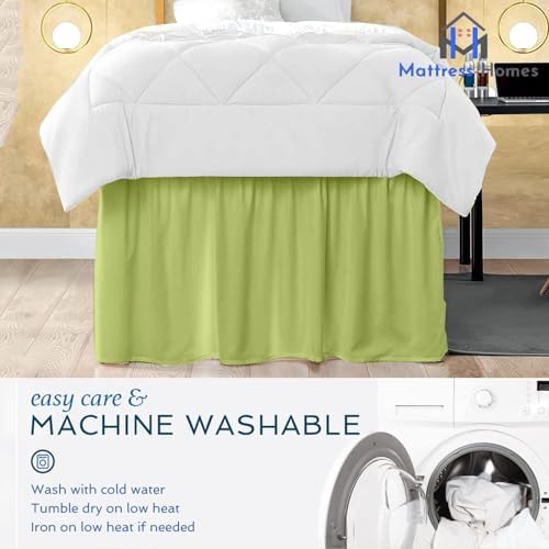 Mattress-Homes Ruffled Dorm Bed Skirt, Twin XL, 46-Inch Drop, Tailored with Split Corners, Sage Dust Ruffle for Lofted College Beds, Twin Extra Long Dorm Bedding Essential