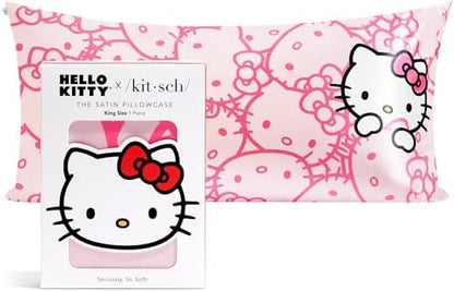 Kitsch x Hello Kitty Satin Pillowcase - Size 19x36, Pink Kitty Faces