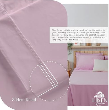 Linen Home Full Size 100% Cotton Percale Sheets, 4 Pc Set - Mauve Lavender