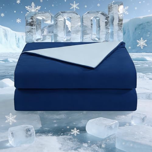 Bcareself Double-Sided Cooling Comforter for Hot Sleepers, All-Season Breathable Lightweight Cooling Blanket, Night Sweats Relief, Cool to the Touch Silky Soft Fabric Bedding Gift, Dark Blue Twin Size