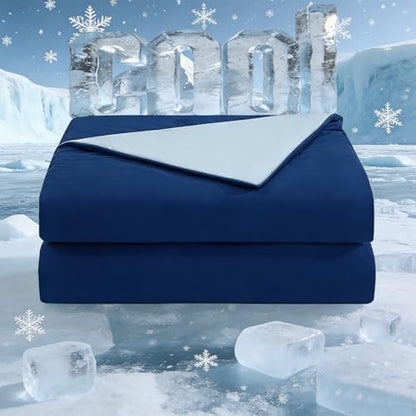 Bcareself Double-Sided Cooling Comforter for Hot Sleepers, All-Season Breathable Lightweight Cooling Blanket, Night Sweats Relief, Cool to the Touch Silky Soft Fabric Bedding Gift, Dark Blue Twin Size