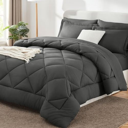 CozyLux Full Comforter Set 82"x86" Dark Grey - 7 Piece Bed in a Bag