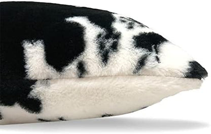 TOMWISH White Black Cowhide Printing Faux Fur Pillow Covers 16x16 Set of 2