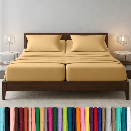 Elegant Comfort Luxury 1500 Premium Hotel Quality Microfiber 5-Piece Sheet Set - Wrinkle Resistant, All Around Elastic Fitted Sheet, Deep Pocket up to 16", Split King, Camel-Gold
