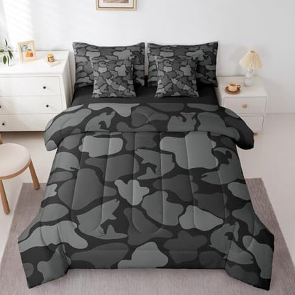 Erosebridal Farmhouse Fishing Comforter Set Full Bass Fish Bedding Set Camouflage Wildlife Bed in a Bag Camo Hunting (Comforter+Fitted+Flat Sheet+2 Pillowcases+2 Throw Pillow Covers) 7 Pieces Bed Set