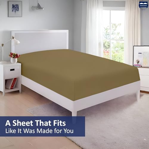 1 Piece King Size Fitted Sheet Only, 15-Inch Deep Mattress, Taupe Solid