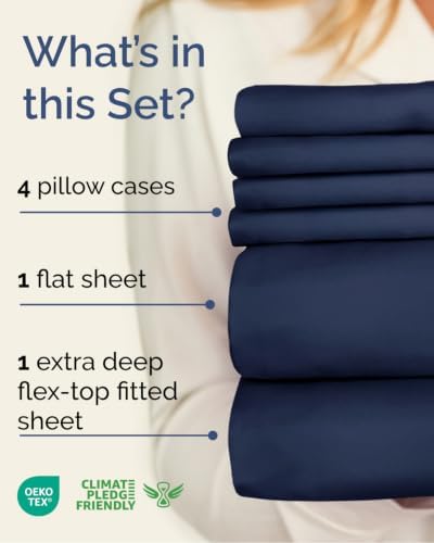 Extra Deep Flex Top Split Head King Sheet Set - 6pc Sheets - Navy Blue