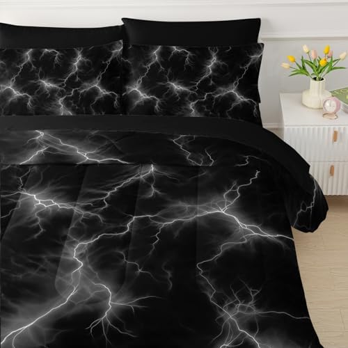 QOOMO White Lightning 7 Pieces Comforter Set Twin,Neon Bedding Set for Kids