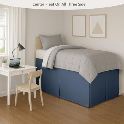 eBeddy Linens Split Corner Dorm Bed Skirt Twin XL – 32 Inch Drop, 100% Microfiber, Extra Long Bed Skirt for College Dorm, Platform Style, Lake Blue Solid, Hidden Storage Solution, Easy Fit