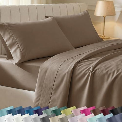 California Design Den Soft 100% Cotton Sateen Cal King Bed Sheets Set,Mocha