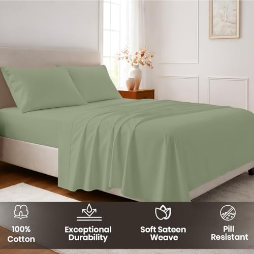 SGI bedding 100% Egyptian Cotton Sheets California King Size – Cooling Sheets, Soft Breathable Moss Bedding, Luxury Bedding, Luxury Hotel Sheet Set, Deep Pocket 16", 4 Piece Set