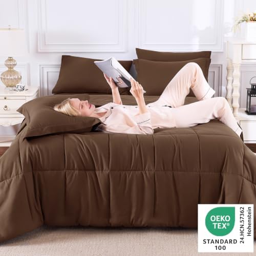 CozyLux Twin Comforter Set, 5-Piece Bed in a Bag, Brown