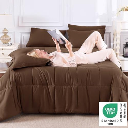 CozyLux Twin Comforter Set, 5-Piece Bed in a Bag, Brown