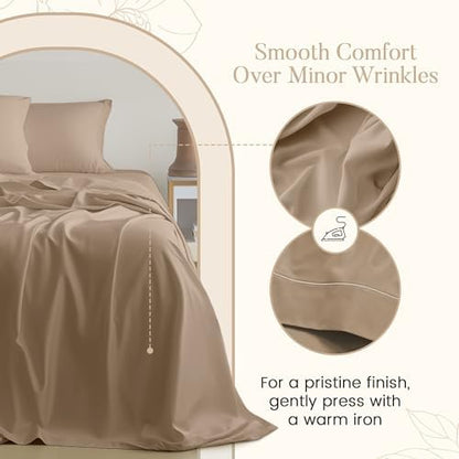 800 Thread Count Silky Soft Twin Bed Sheets, 15" Deep Pocket Sheets - Taupe