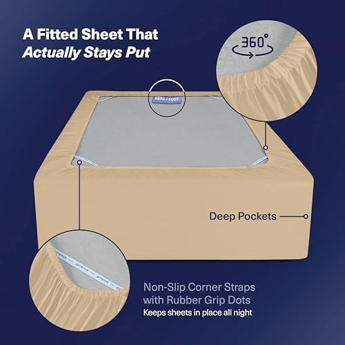 Kickoff Viscose Bamboo Sheets King Size 4-pc 100% Organic Bamboo Viscose Bed Cooling Sheets King Size Set Cool Bedding for hot Sleepers Sheet Set - Gift Ready Packaging (Beige, K)