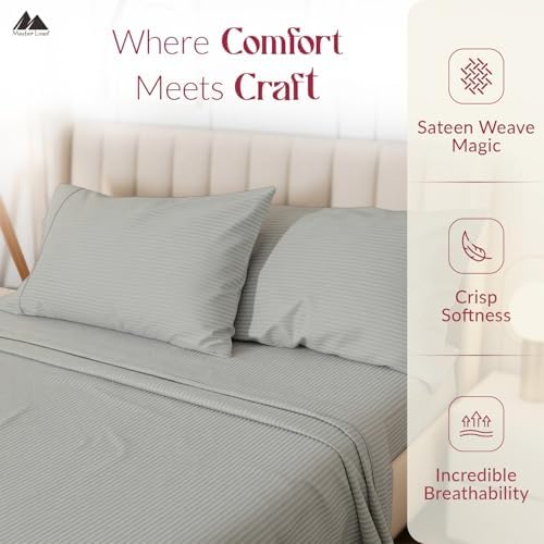 Mayfair Linen 100% Egyptian Cotton California King Sheet Set - Luxury 800 Series Striped Egyptian Cotton Cal King Sheets (4 PC, Silver Stripe), Silky Soft Cooling 16" Deep Pocket Damask Hotel Sheets